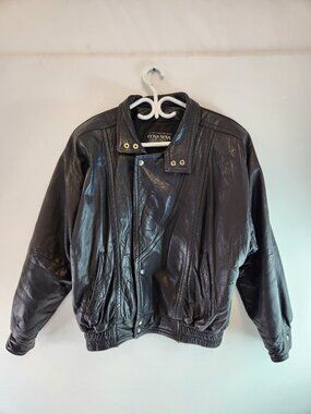 Cosa Nova Mens Black Leather Bomber Moto Jacket Size Medium